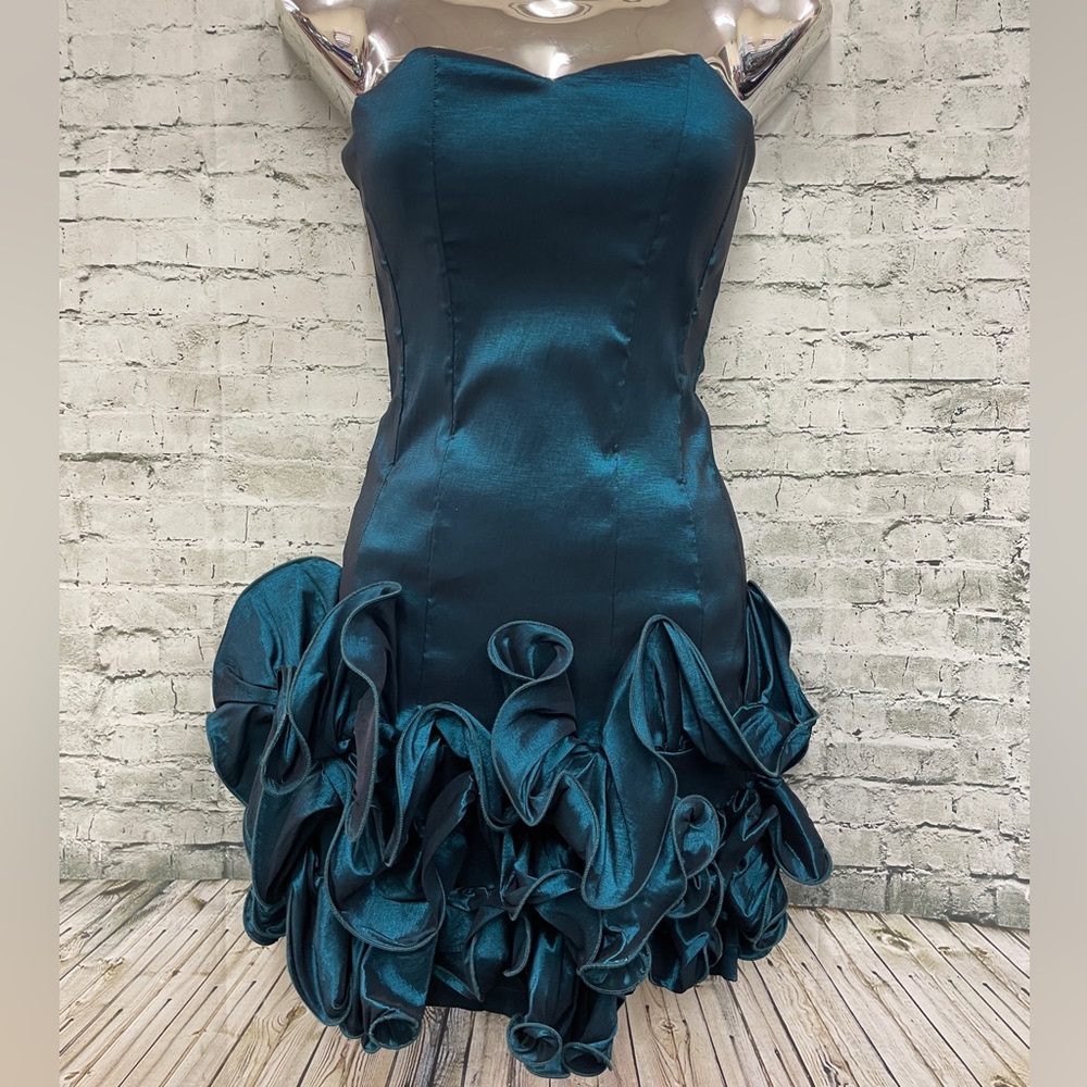Midnight teal strapless ruffle dress sz S nwt